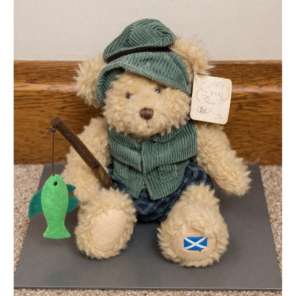 RUSS BERRIE MONTANA FISHING BEAR PLUSH